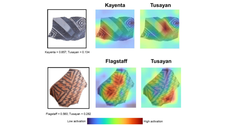 Downum and Pawlowicz’ machine learning algorithm highlights and color-codes specific features on each potsherd that contributed to its decision.