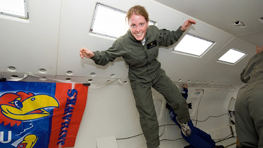 NASA Astronaut Loral O’Hara floating in space.
